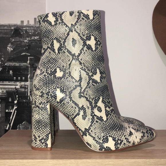 beige faux snake ankle boot